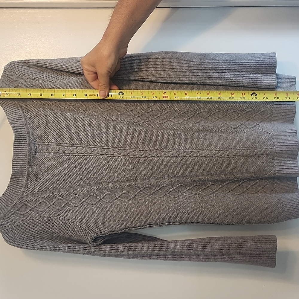 Cyrus Gray Crew Neck Long Sweater with Textured Knit - Picture 3 of 5